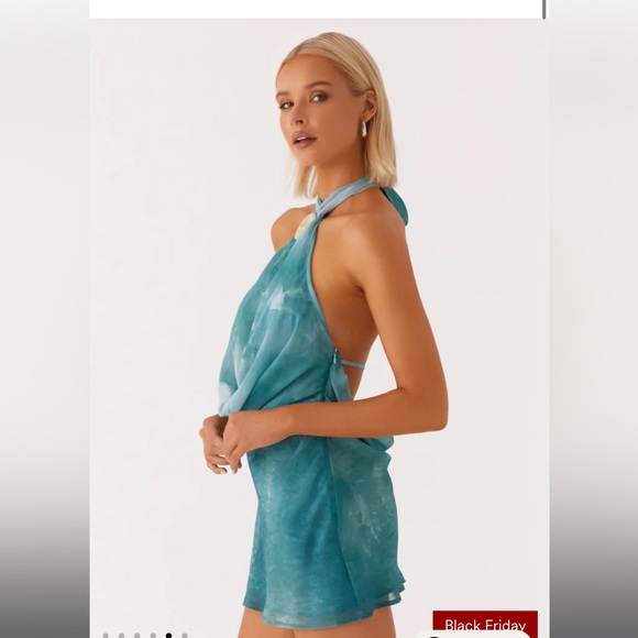 Elegant Teal Halter Mini Dress - Picture 5 of 6